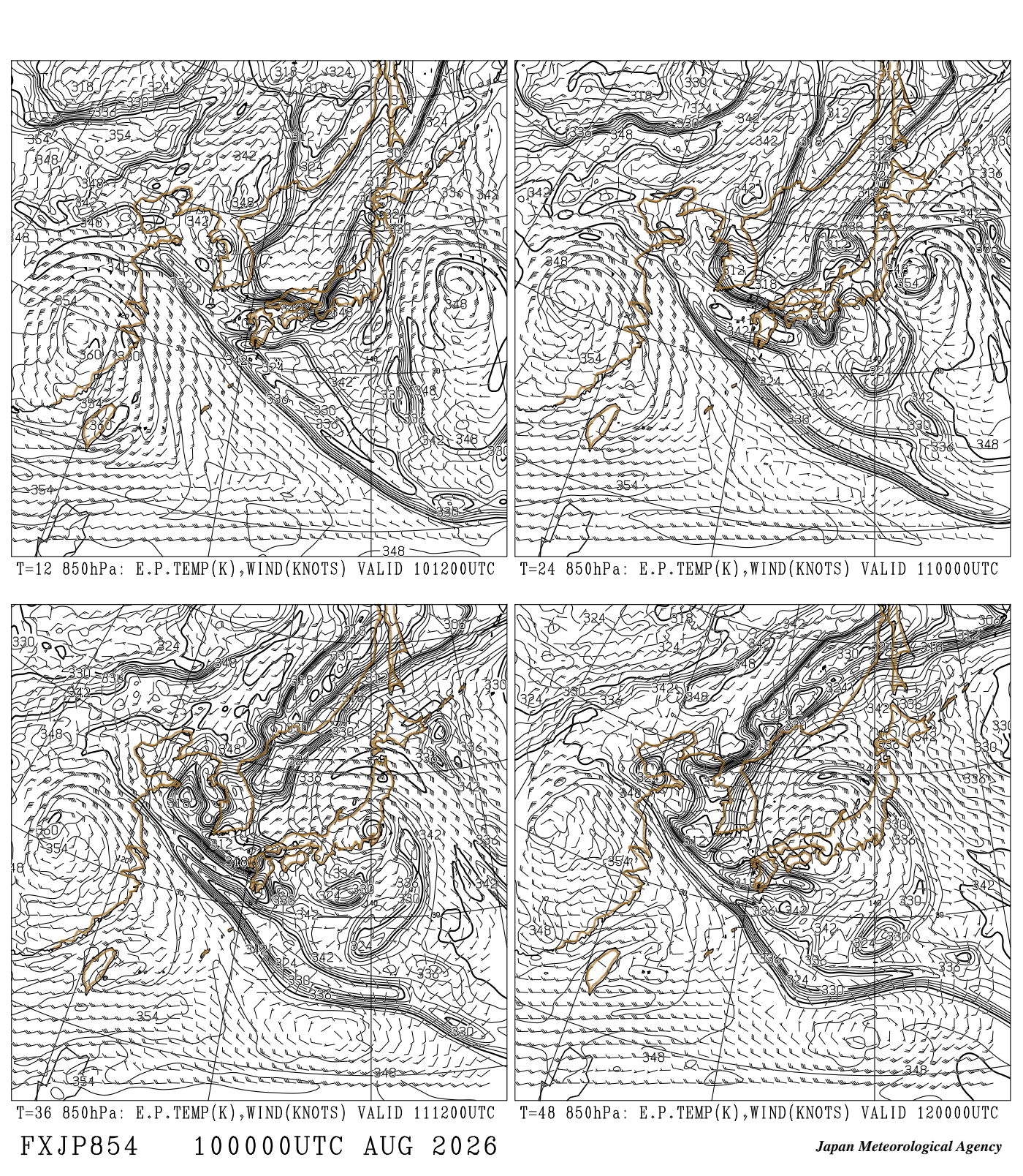 FXJP854（日本域 地上・850hPa 予想）［00UTC］