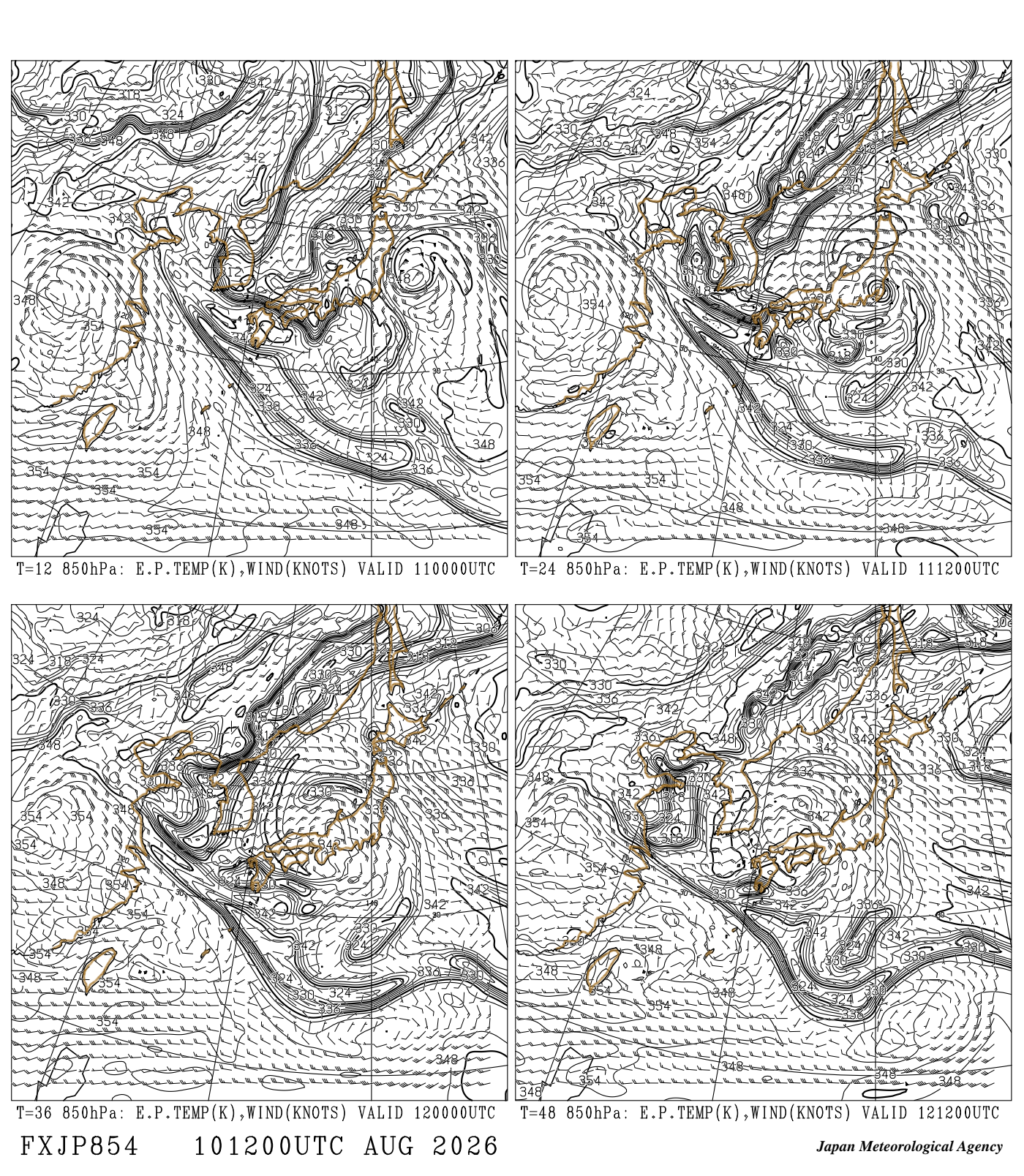 FXJP854（日本域 地上・850hPa 予想）［12UTC］